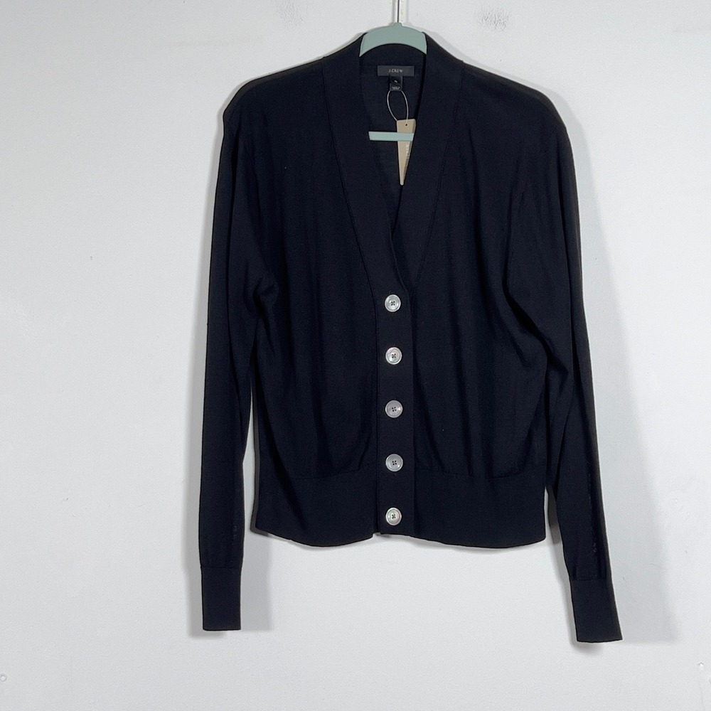 J.Crew Cropped Cardigan Sweater Women Sz XL Black V-Neck Button Front